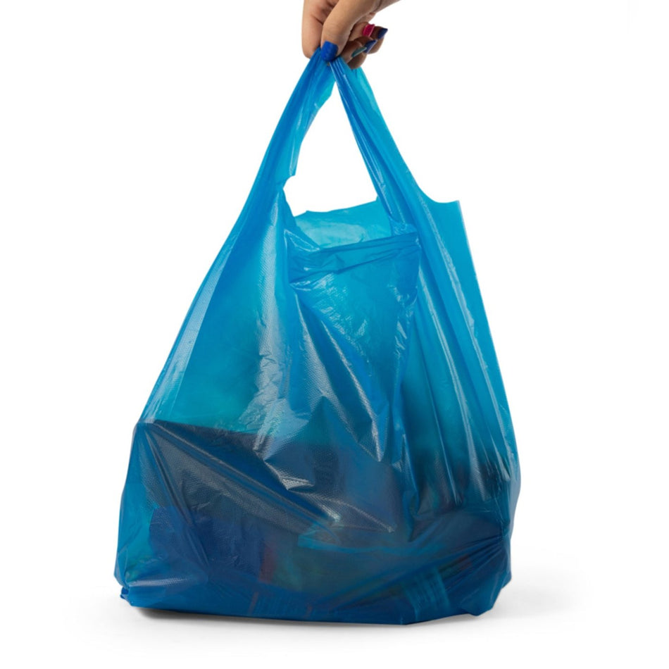 1000 pcs (Approx) 11"x17"x21" (280 x 410 x 510mm) Blue Recycled Vest Carrier Bags - 22 Micron