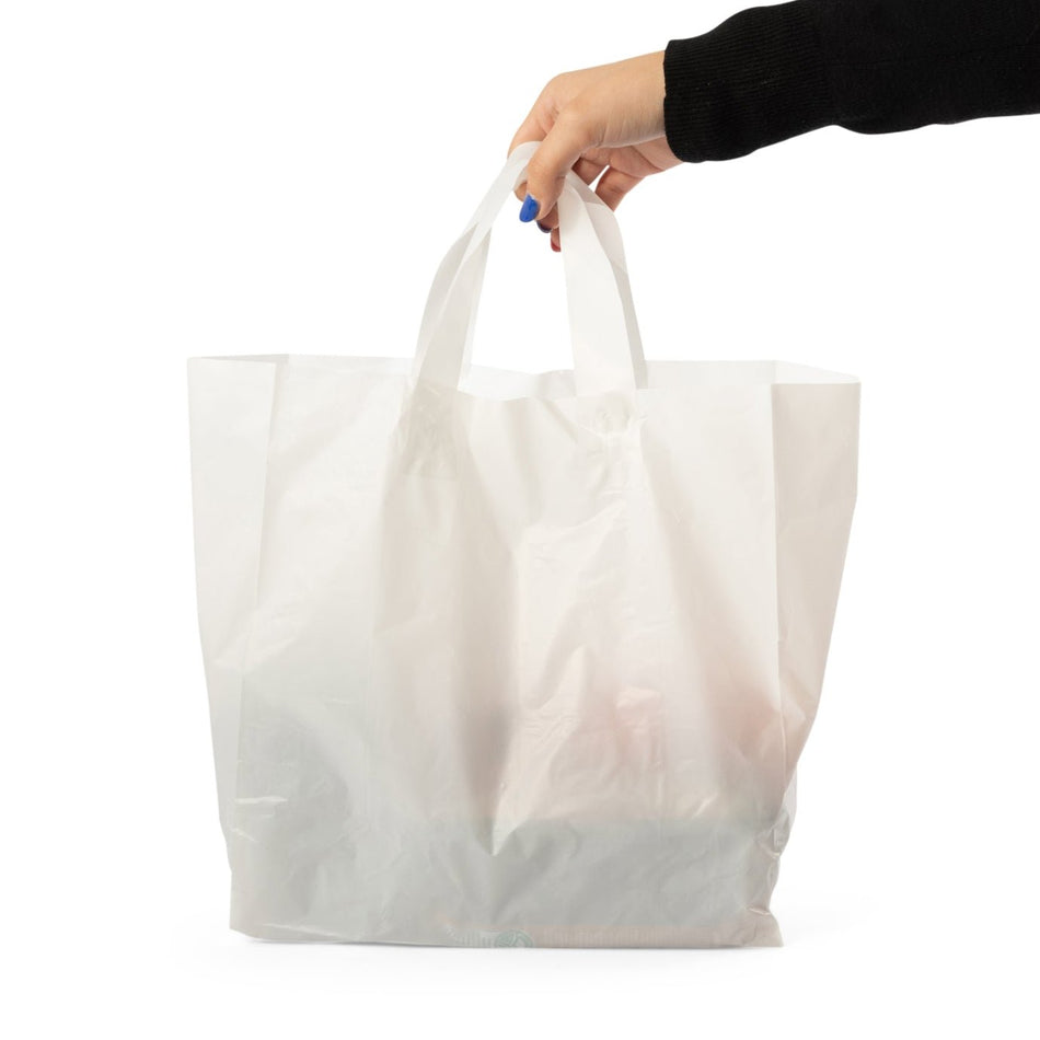 250 pcs Large White Flexiloop Handle Takeaway Carrier Bag