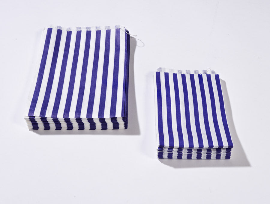 1000 pcs 7" x 9" Blue Candy Striped Paper Bags