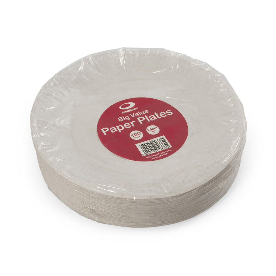 1000 pcs (100 Per Pack) 9" (225mm) Round Paper Plates