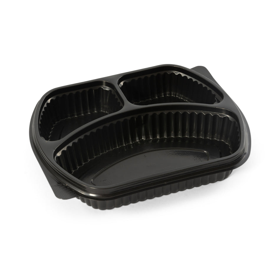 200 pcs 1250cc Black Microwave Rectangle 3 Compartment Container