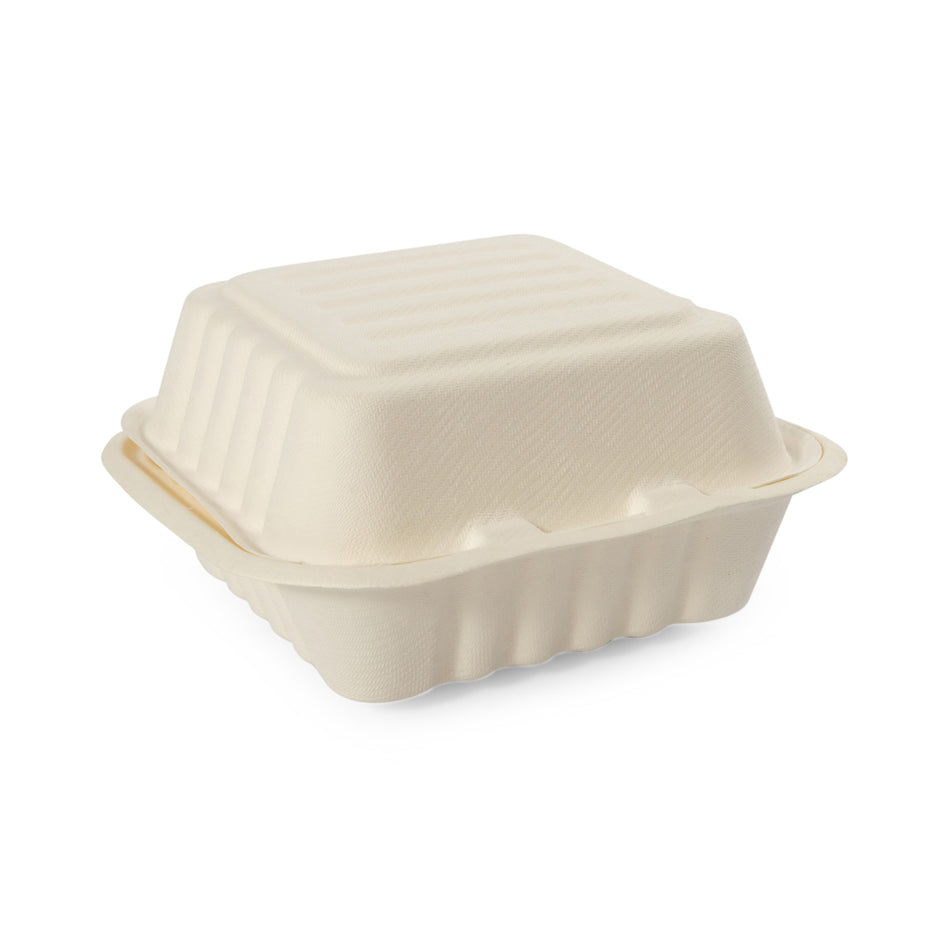 500 pcs 6" x 6" Recyclable Bagasse Takeaway Burger Box