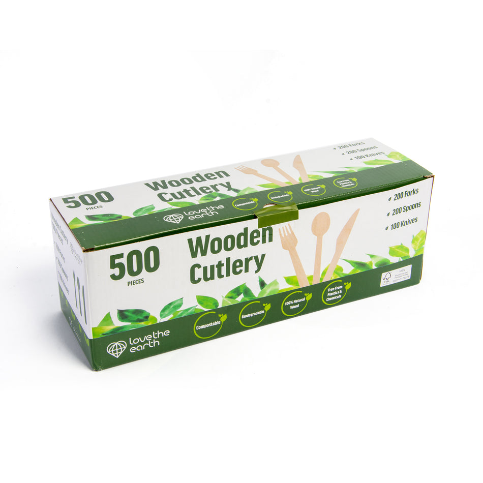 4500 pcs (9 Packs of 500) Multi-Pack Wooden Eco Friendly Cutlery